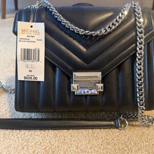 Michael Kors Black Quilted Shoulder Bag with Silver Chain